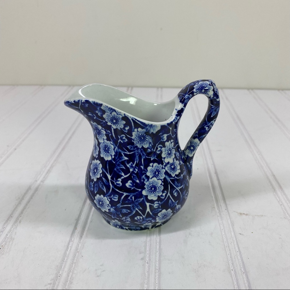 Blue Calico Transferware creamer pitcher royal crownford